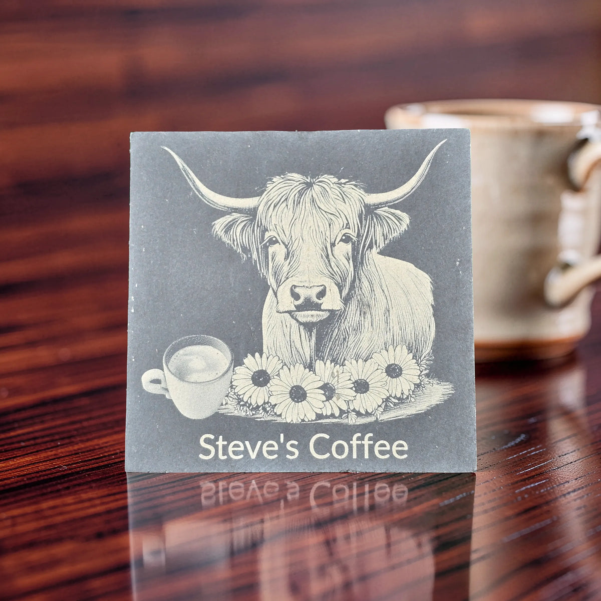 Personalised Highland Cow Slate Coaster (Gin, Wine, Beer, coffee and Bubbly)