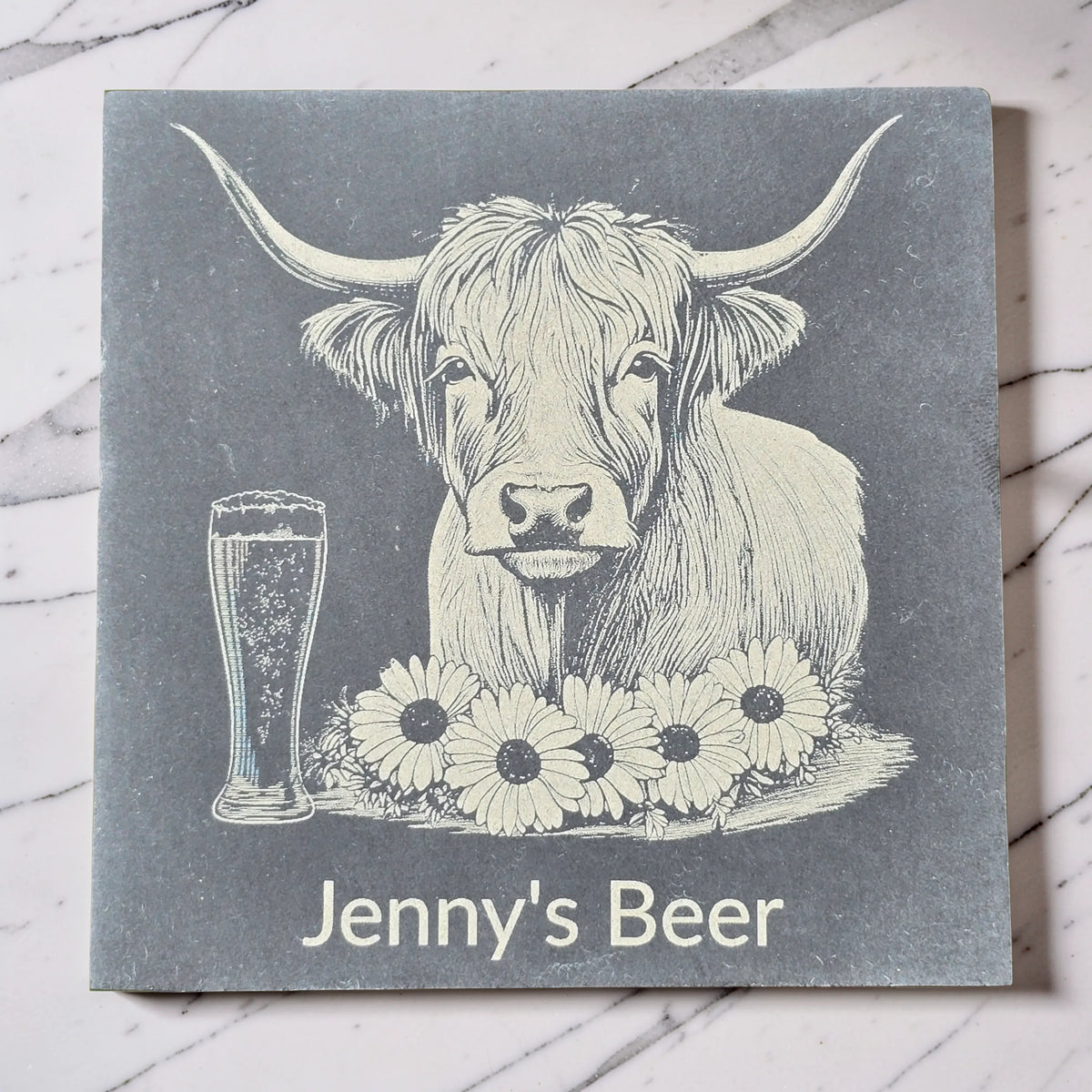 Personalised Highland Cow Slate Coaster (Gin, Wine, Beer, coffee and Bubbly)
