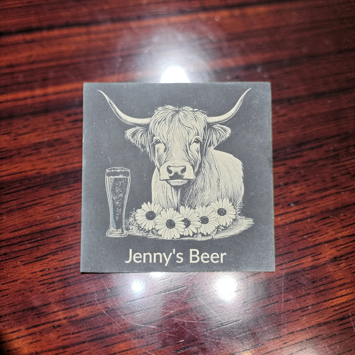 Personalised Highland Cow Slate Coaster (Gin, Wine, Beer, coffee and Bubbly)