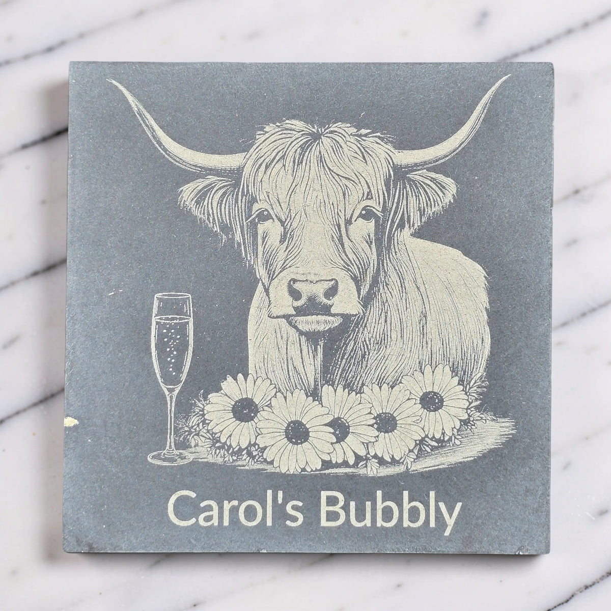 Personalised Highland Cow Slate Coaster (Gin, Wine, Beer, coffee and Bubbly)