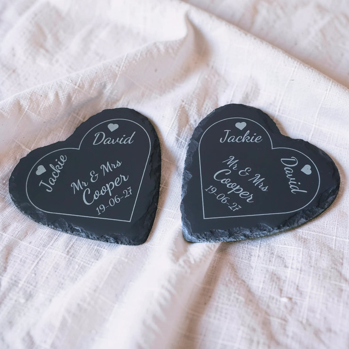 Personalised Heart Slate Coaster - Wedding & Anniversary Gift