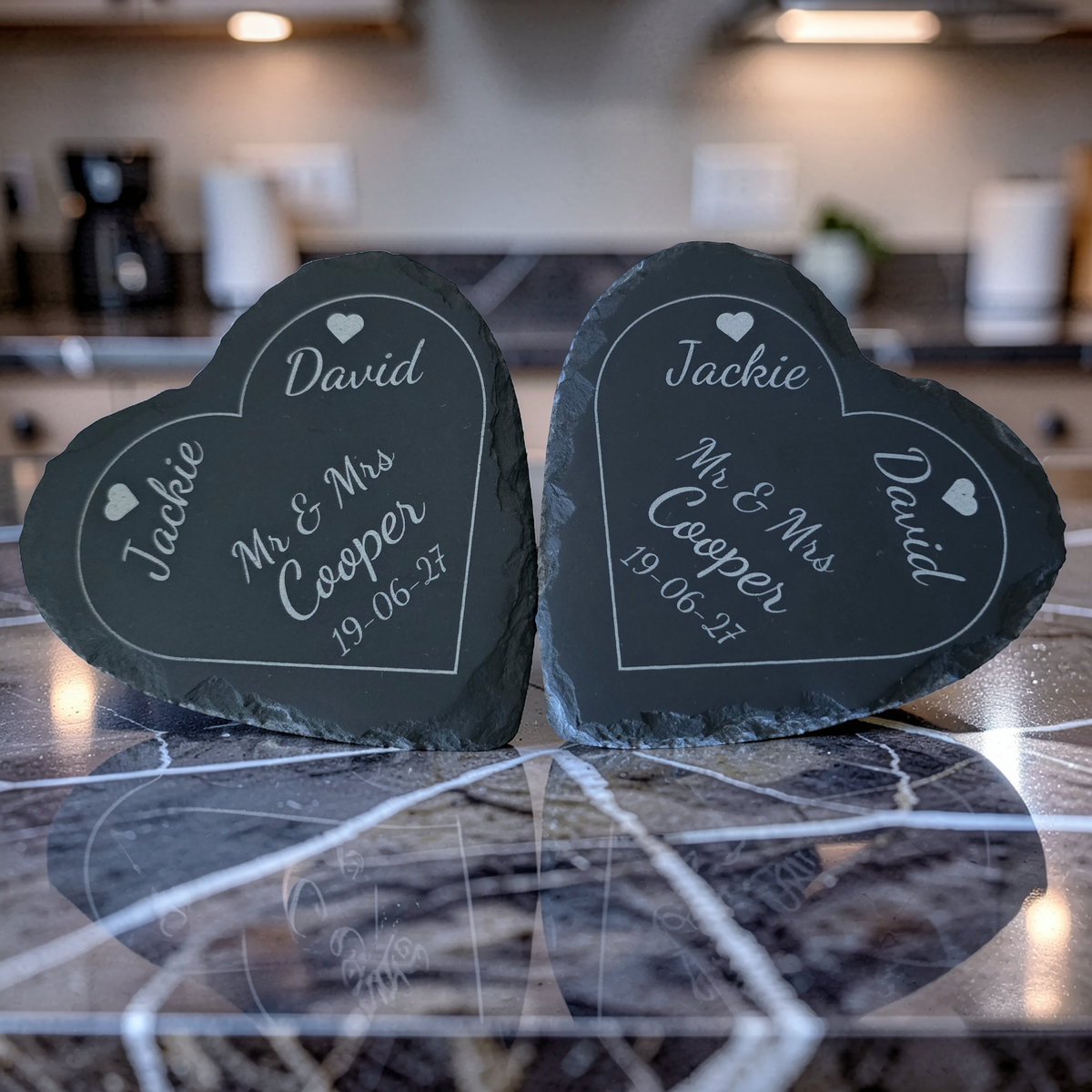 Personalised Heart Slate Coaster - Wedding & Anniversary Gift