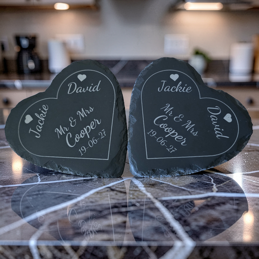 Personalised Heart Slate Coaster - Wedding & Anniversary Gift