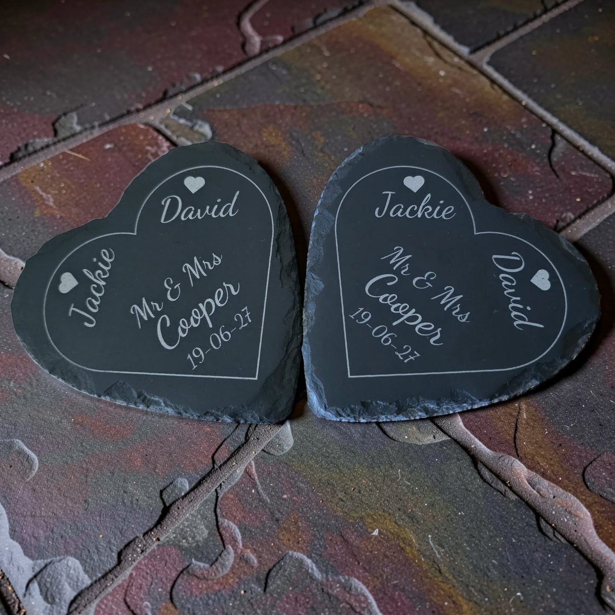 Personalised Heart Slate Coaster - Wedding & Anniversary Gift