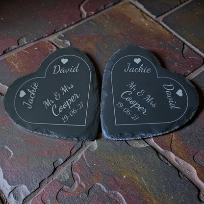 Personalised Heart Slate Coaster - Wedding & Anniversary Gift