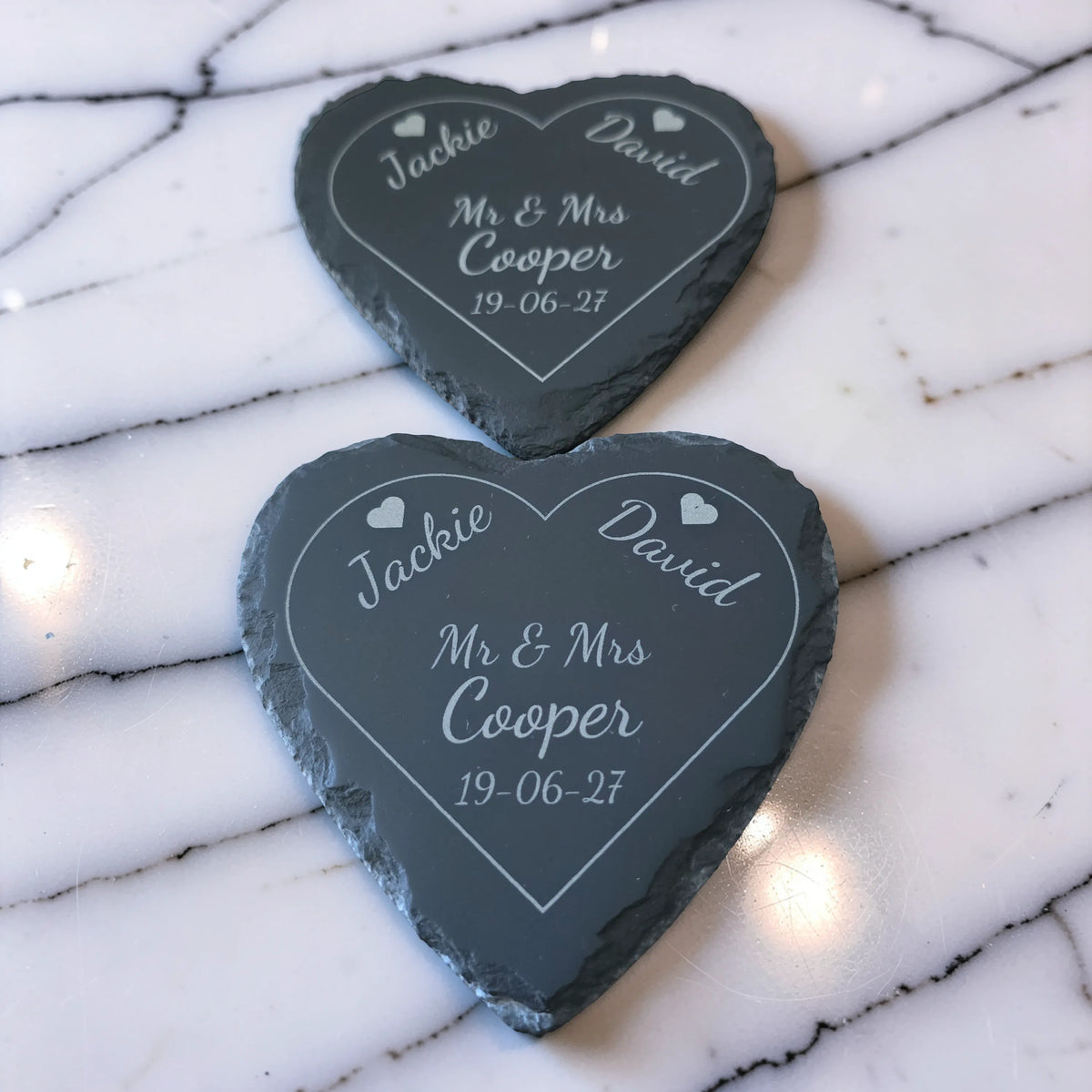 Personalised Heart Slate Coaster - Wedding & Anniversary Gift