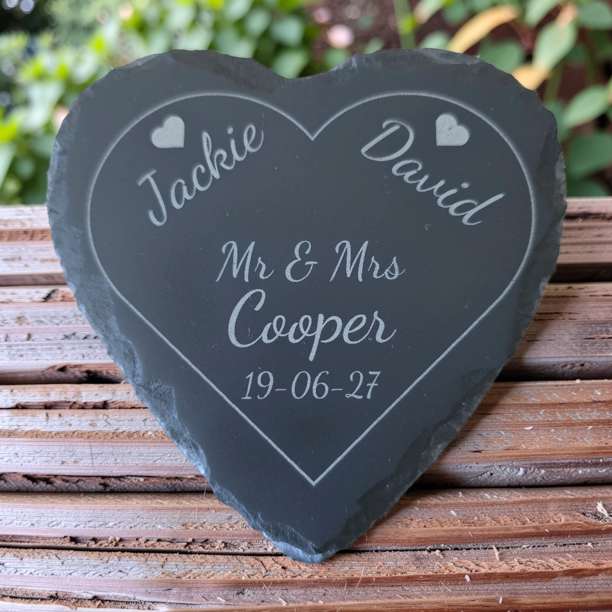 Personalised Heart Slate Coaster - Wedding & Anniversary Gift