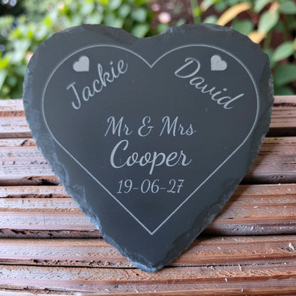 Personalised Heart Slate Coaster - Wedding & Anniversary Gift