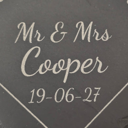Personalised Heart Slate Coaster - Wedding & Anniversary Gift