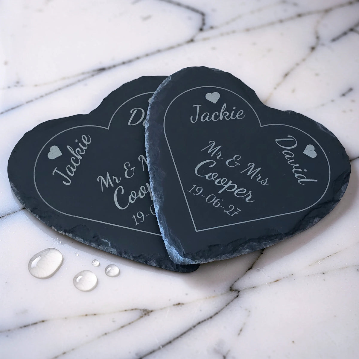 Personalised Heart Slate Coaster - Wedding & Anniversary Gift