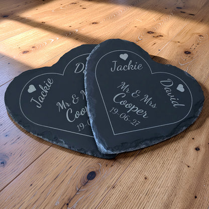 Personalised Heart Slate Coaster - Wedding & Anniversary Gift