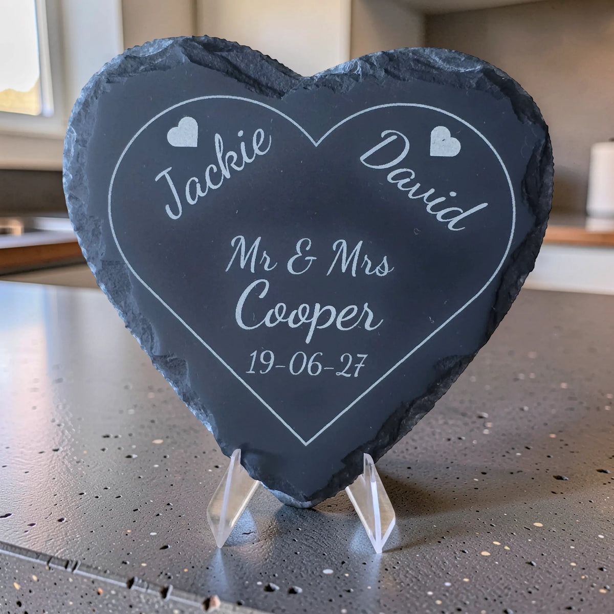 Personalised Heart Slate Coaster - Wedding & Anniversary Gift