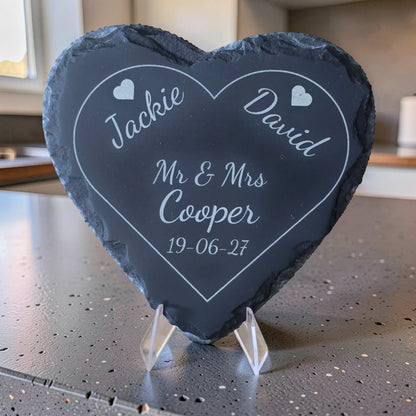 Personalised Heart Slate Coaster - Wedding & Anniversary Gift
