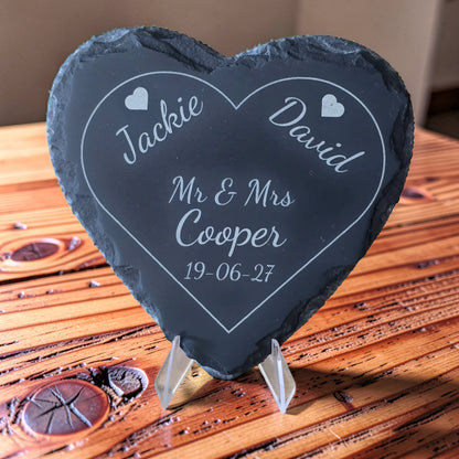 Personalised Heart Slate Coaster - Wedding & Anniversary Gift