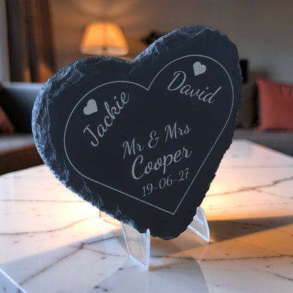 Personalised Heart Slate Coaster - Wedding & Anniversary Gift
