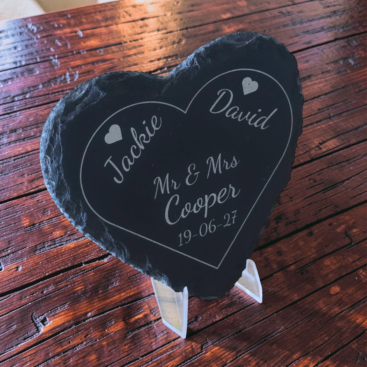 Personalised Heart Slate Coaster - Wedding & Anniversary Gift
