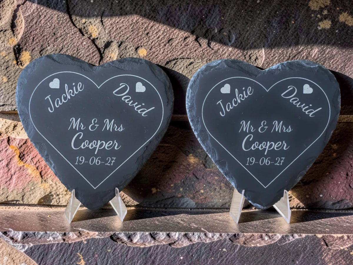 Personalised Heart Slate Coaster - Wedding & Anniversary Gift