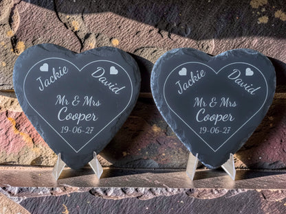 Personalised Heart Slate Coaster - Wedding & Anniversary Gift
