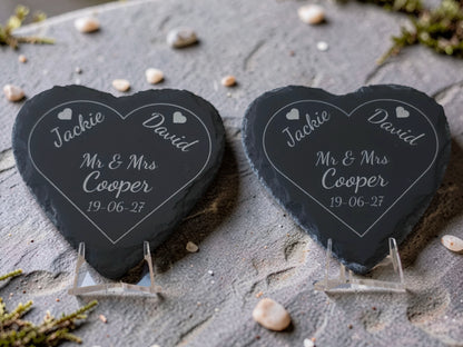 Personalised Heart Slate Coaster - Wedding & Anniversary Gift