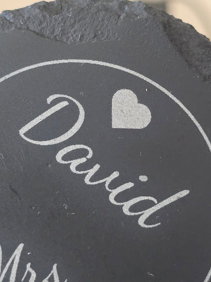 Personalised Heart Slate Coaster - Wedding & Anniversary Gift