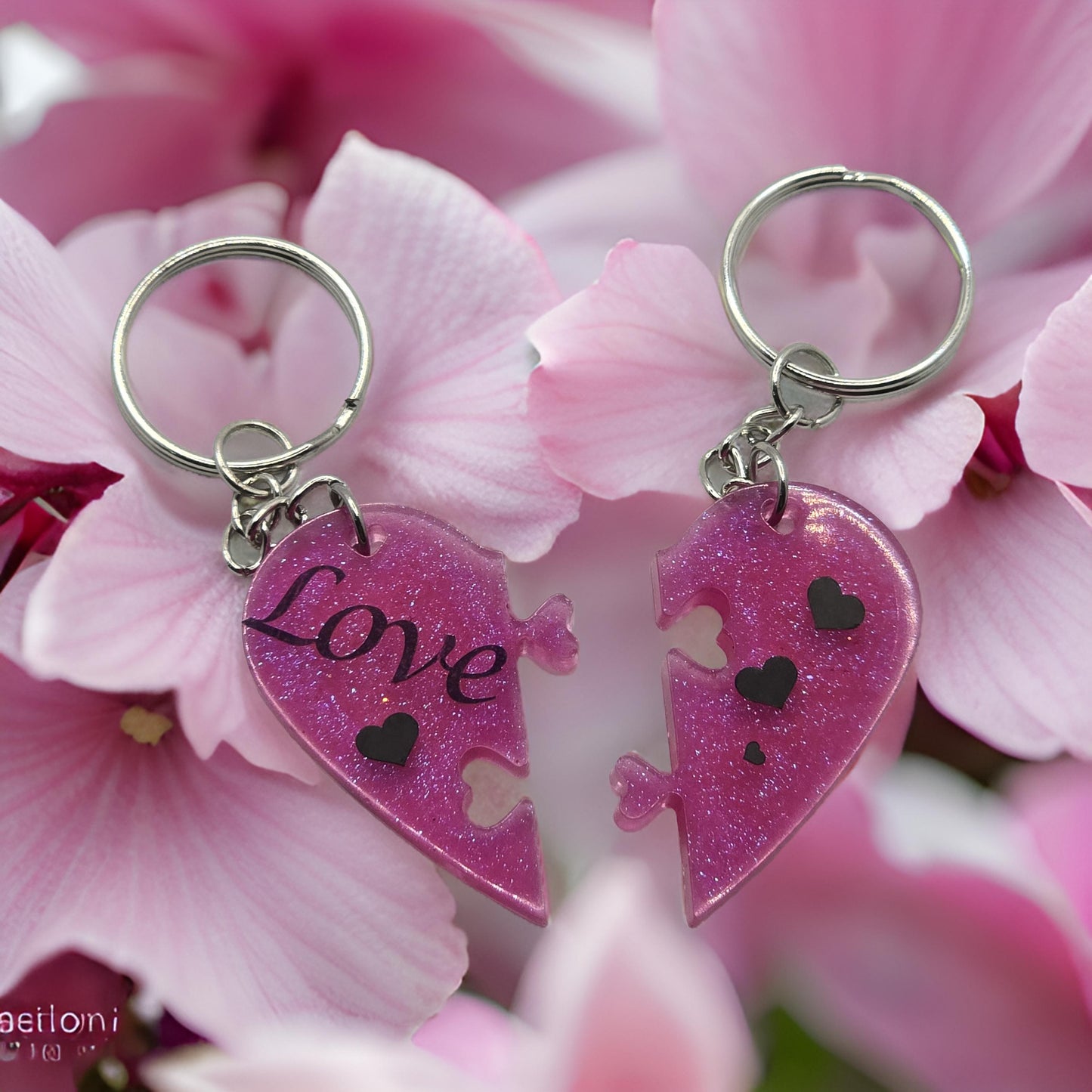 Love heart 2 piece jigsaw resin keyring - Valentines / Best friend gift