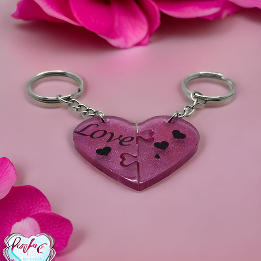 Love heart 2 piece jigsaw resin keyring - Valentines / Best friend gift
