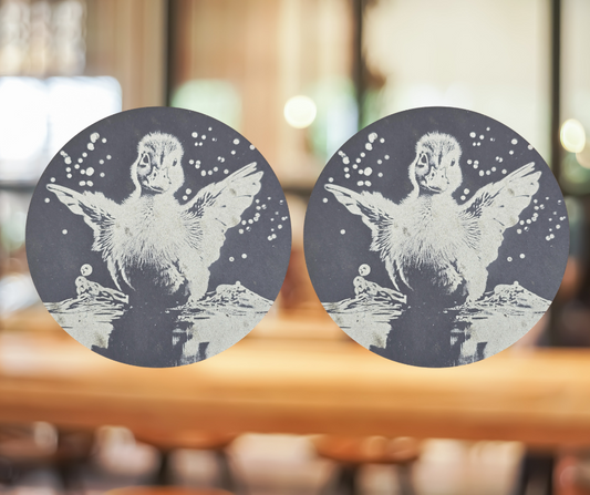 Duckling Round Slate Coaster - Cute Duck Themed Drinks Mat