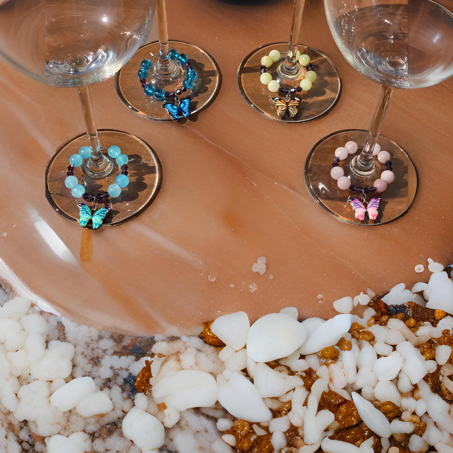 Butterfly Wine Glass Charms - 4 pack drinks charms with butterfly decoration