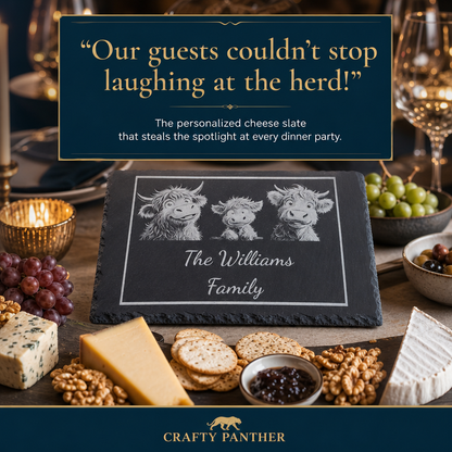 Customised Highland Cow Family Cheese Slate / Serving Board