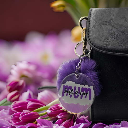 Best Ever Mum Pom Pom Keyring