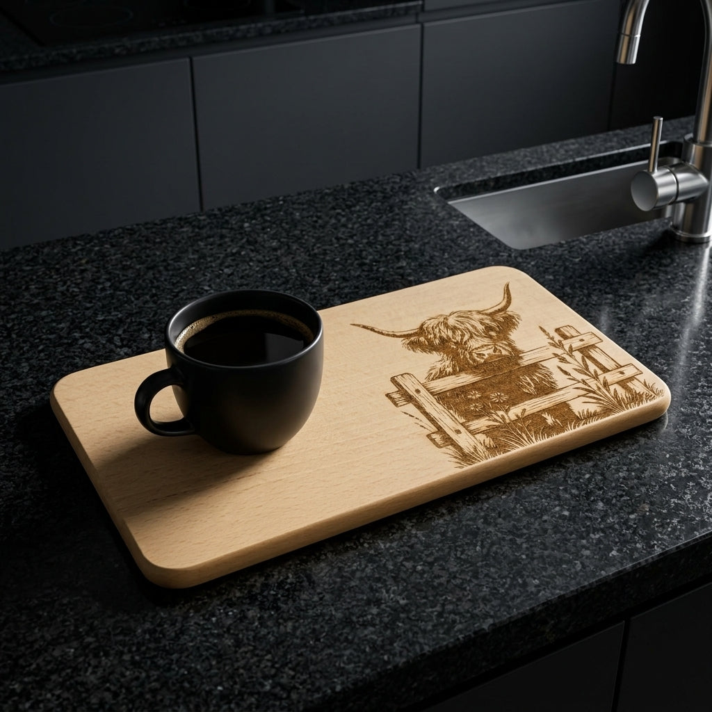 Highland Cow Engraved Wooden Breakfast Board