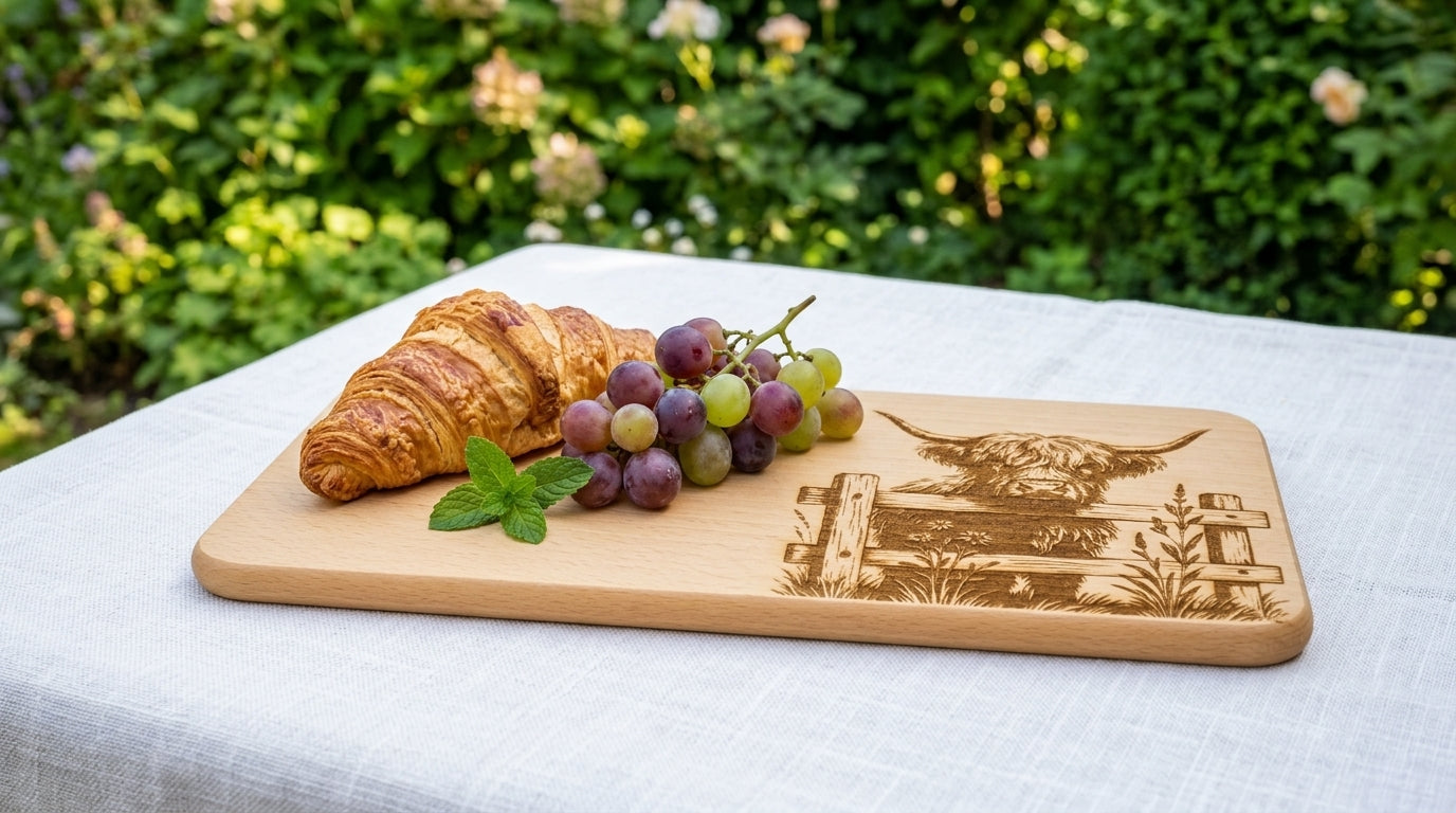 Highland Cow Engraved Wooden Breakfast Board