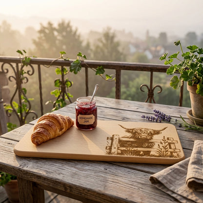Highland Cow Engraved Wooden Breakfast Board