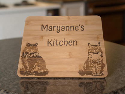 Personalised Cat Chopping Board - 30cm x 24cm engraved bamboo cutting board