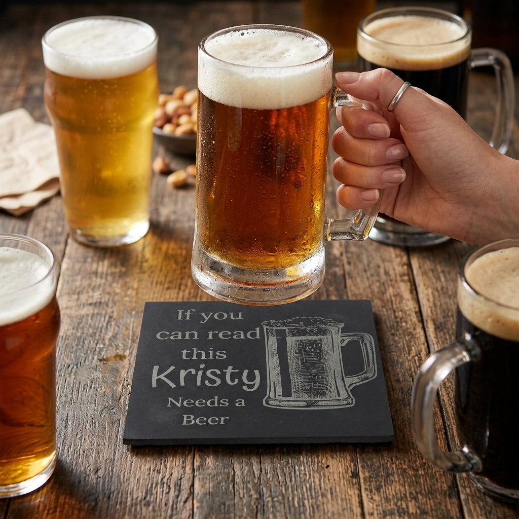 Personalised slate beer coaster - If you can read this "Your Name" needs a Beer