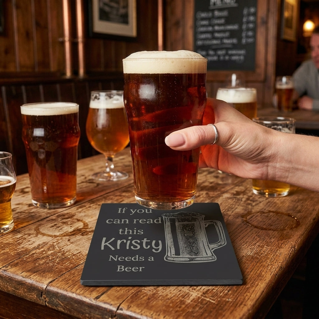Personalised slate beer coaster - If you can read this "Your Name" needs a Beer