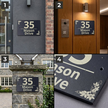 Personalised Floral Slate House Sign
