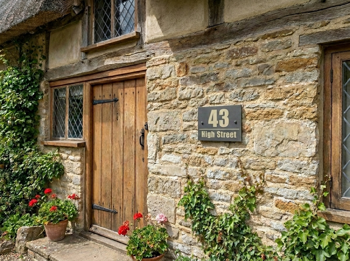 Contemporary Engraved Slate House Number & Street Sign