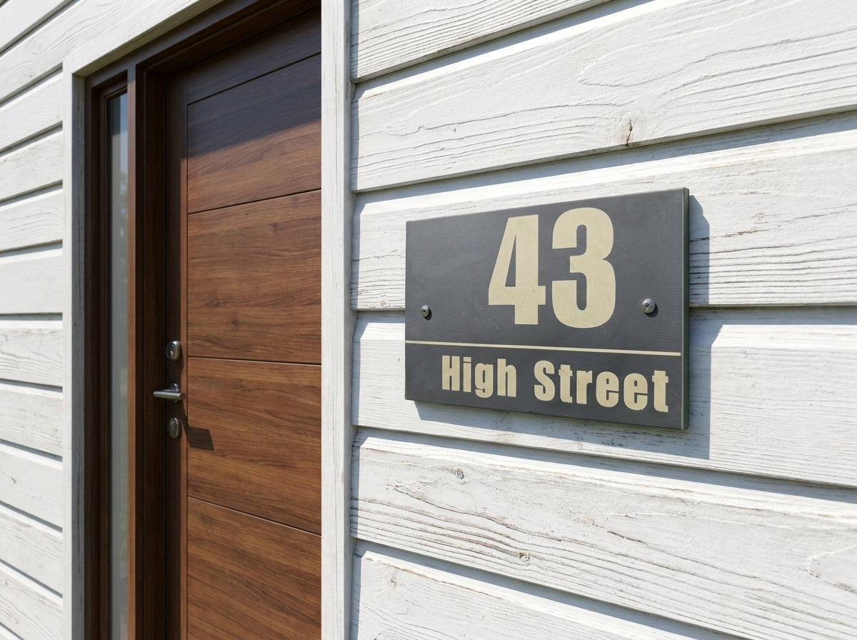 Contemporary Engraved Slate House Number & Street Sign