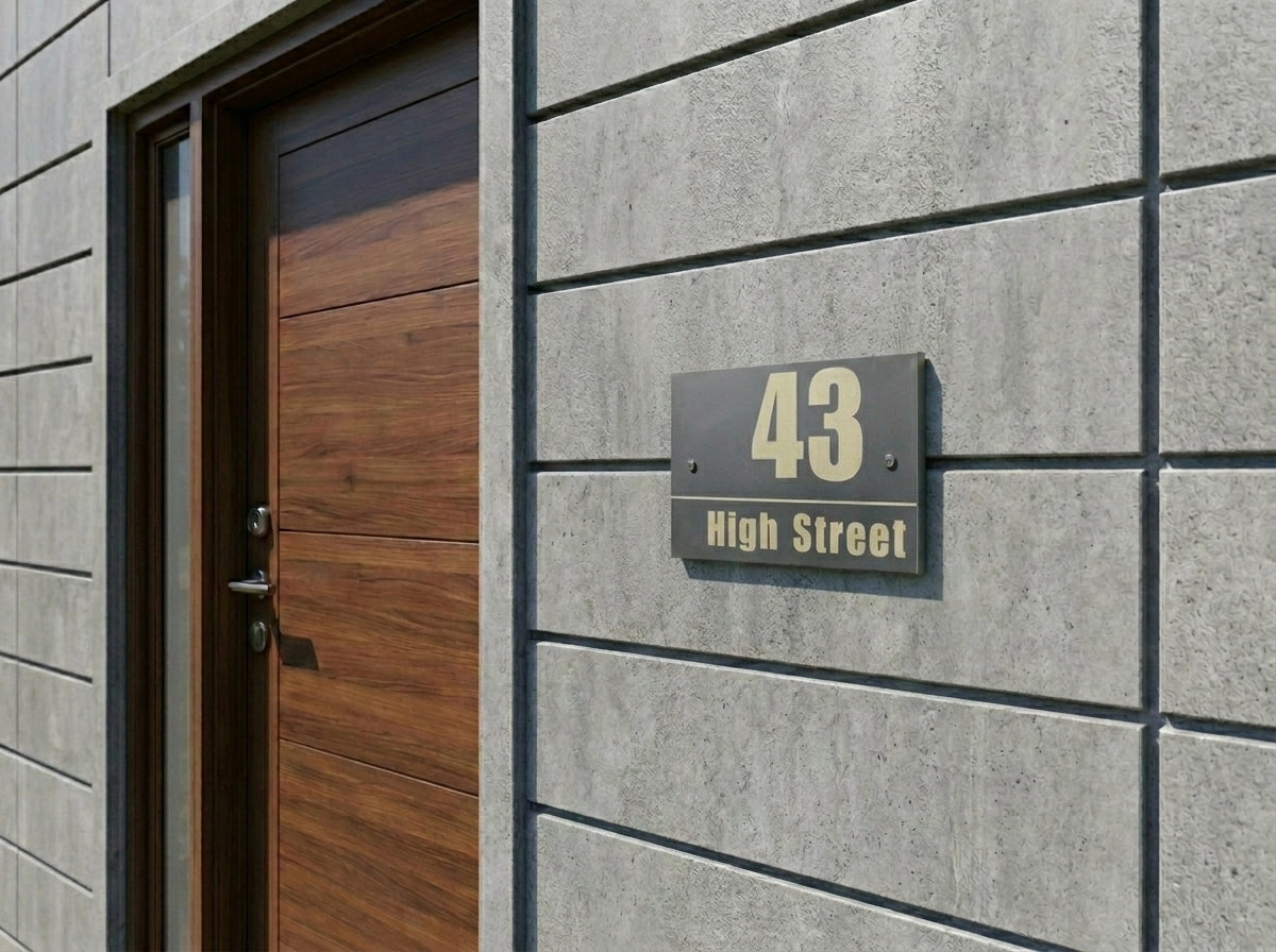 Contemporary Engraved Slate House Number & Street Sign