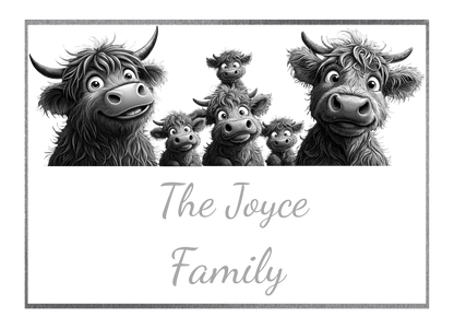 Customised Highland Cow Family Cheese Slate / Serving Board