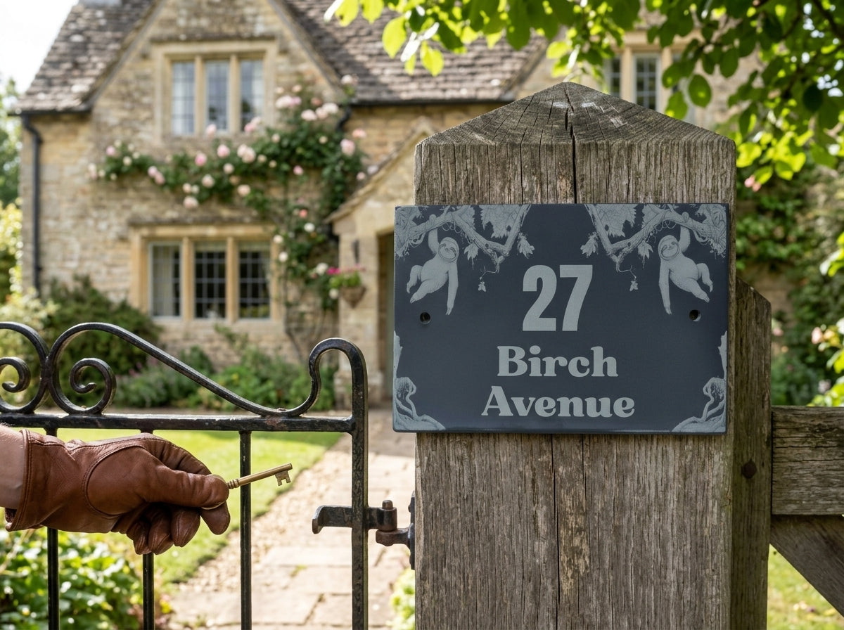 Sloth House Address Sign - Personalised Slate Address Sign
