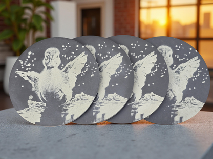 Duckling Round Slate Coaster - Cute Duck Themed Drinks Mat