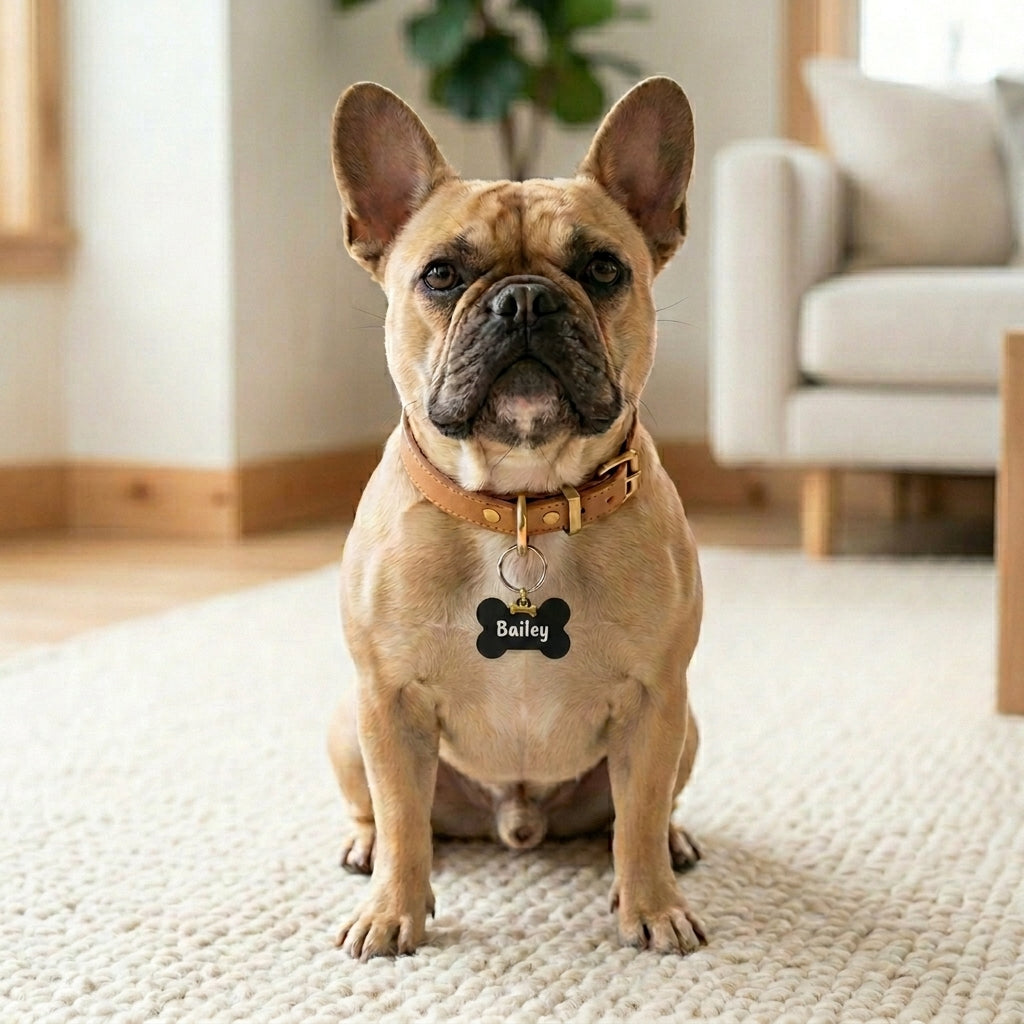 Engraved Dog Name Tags with Bone Charm