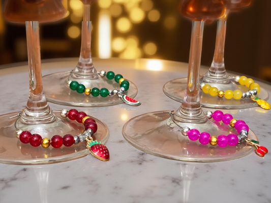 Sparkling Fruit Wine Glass Charms - Set of 4 Drink Identifiers