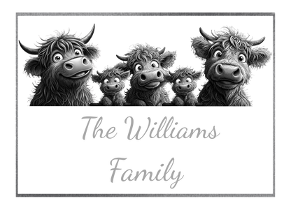 Customised Highland Cow Family Cheese Slate / Serving Board