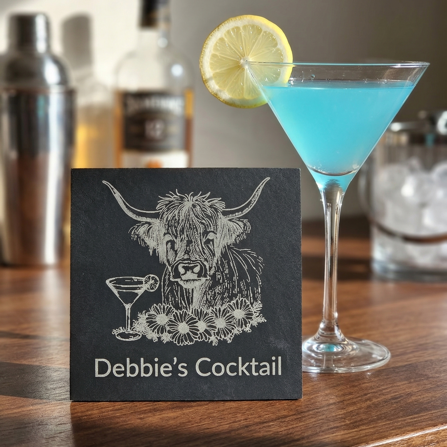 Personalised cocktail coaster - Highland Cow Slate Coaster