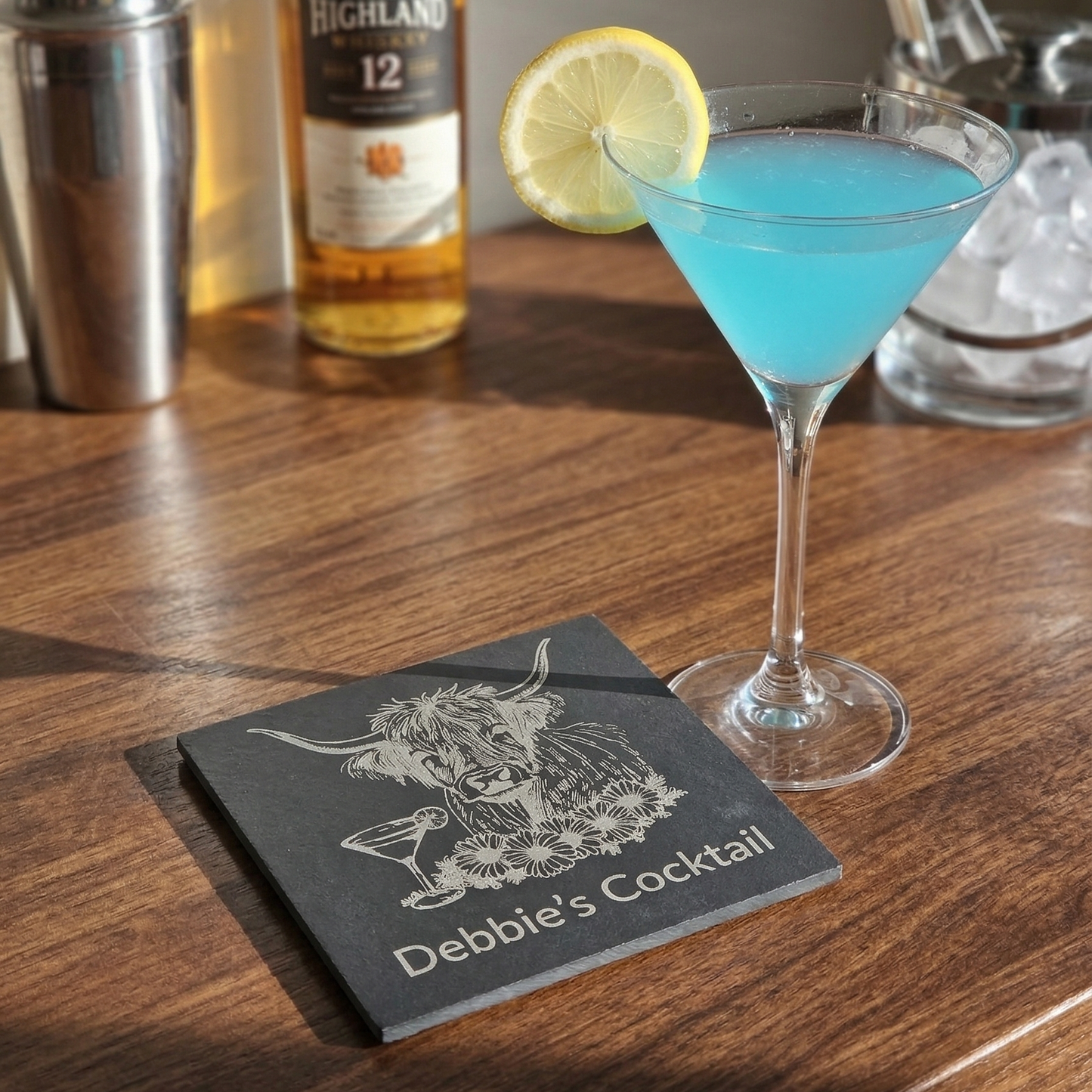 Personalised cocktail coaster - Highland Cow Slate Coaster