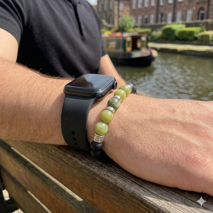 Men's Green and Black Beaded Bracelet with Elasticated Band