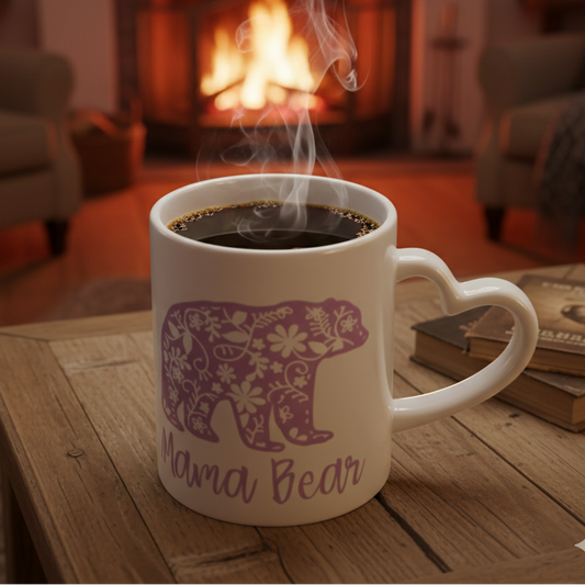 Floral Mama Bear Mug - Heart Handle Coffee Mug